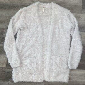 Free People Eyelash Long Cardigan Open Sweater XS Light Gray White Oversized